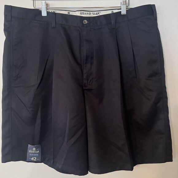 NEW Men’s Black golf shorts by Grand Slam size 42 9” Inseam Pleated - Picture 1 of 5